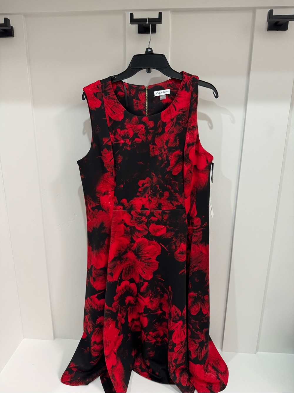 Calvin Klein Black Dress with Red Floral Print
